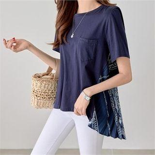 Printed-panel Back Pleated Top