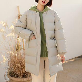 Round-neck Raglan-sleeve Padded Coat