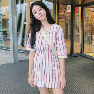 Striped Elbow Sleeve Playsuit