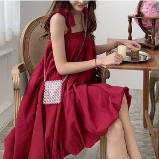 Plain Ribbon Strap A-line Dress