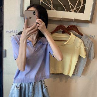 Plain Short-sleeve Polo Top