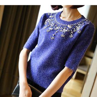 Rhinestone Elbow Sleeve Sweater