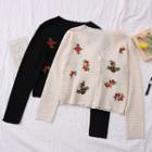 Flower-embroidered Light Knit Cardigan