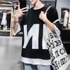 Mock Two-piece Print Elbow-sleeve T-shirt