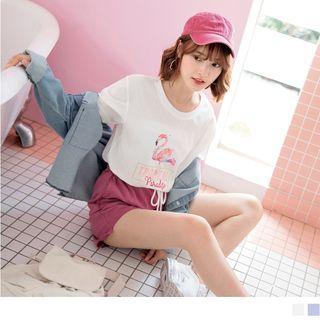 Short Sleeve Flamingo Print T-shirt