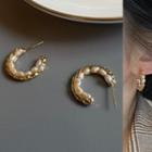 Faux Pearl Alloy Open Hoop Earring 1607a - 1 Pair - White & Gold - One Size