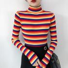 Rainbow Stripe Mock-neck Knit Top