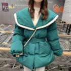 Collared Padded Jacket With Belt