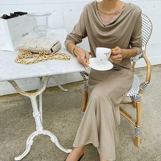 Cowlneck Monotone Long Dress