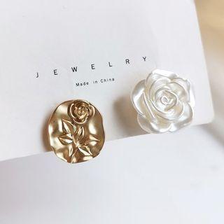 Asymmetrical Rose Ear Stud / Clip-on Earring