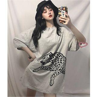 Leopard Print 3/4-sleeve T-shirt