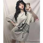 Leopard Print 3/4-sleeve T-shirt