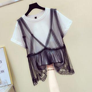 Set: Short-sleeve T-shirt + Lace Top