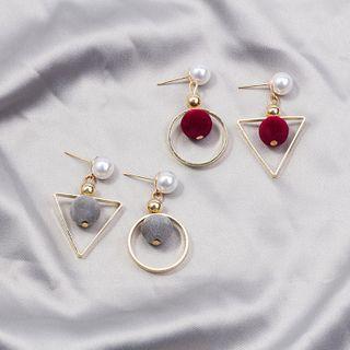 Non-matching Faux Pearl Geometric Alloy Dangle Earring