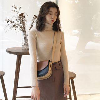 Turtleneck Long Sleeve Rib-knit Top