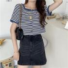 Short-sleeve Striped Square-neck Top