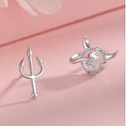 Devil Mismatch Ear Stud 1 Pair - Silver - One Size