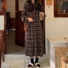 Plaid Loose-fit Long Dress Plaid Dress - One Size