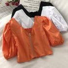 Two Way V-neck Zip Lantern-sleeve Blouse