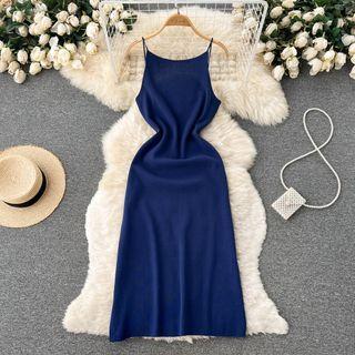 Spaghetti-strap Knit Maxi A-line Dress