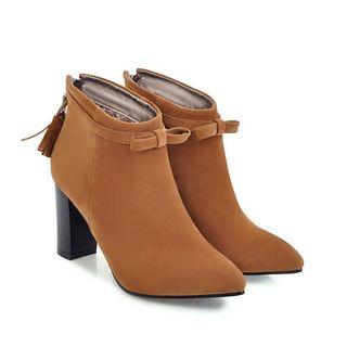 Bow Detail Heeled Pointed Ankle Boots