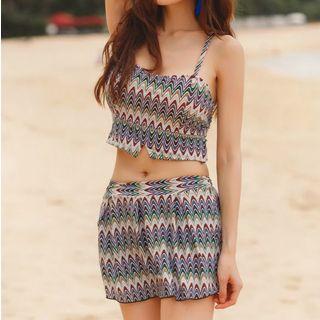 Set: Print Tankini Top + Swim Shorts + Swim Skirt