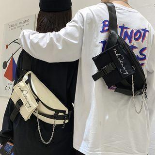 Lettering Chain Strap Canvas Sling Bag