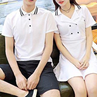Couple Matching Striped Short Sleeve Polo Shirt / Polo Shirtdress