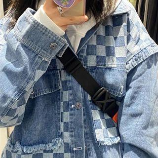 Checker Print Panel Tasseled Denim Jacket
