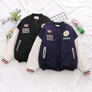 Panel Sleeve Badge Applique Baseball Jacket