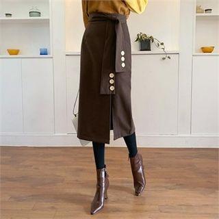 Tie-waist H-line Midi Skirt