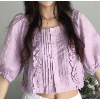 Short-sleeve Ruffled Shirt As Shown In Figure - One Size
