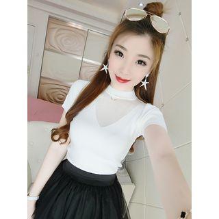 Mock Neck Short Sleeve Knit Top