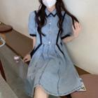 Short-sleeve Two-tone Denim Shirt Dress
