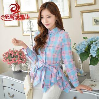 Plaid Asymmetric Hem Long Shirt