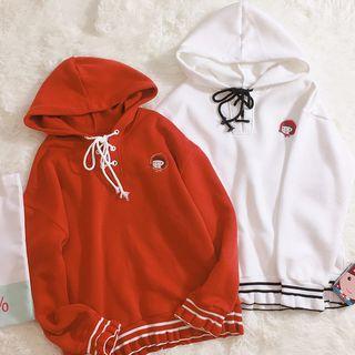 Cartoon Embroidered Lace-up Hoodie
