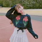 Flower Embroidered Corduroy Pullover