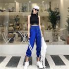 Cropped Halter Top / Striped Sweatpants