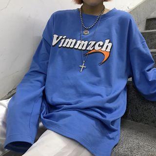 Long-sleeve Printed T-shirt Blue - One Size