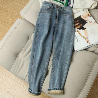 High-waist Fleece-lined Tapered Jeans
