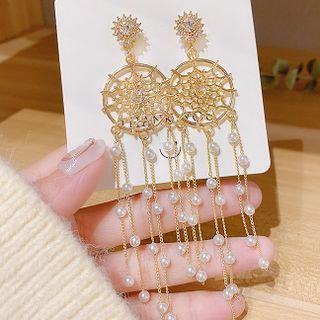 Dream Catcher Faux Pearl Fringed Earring
