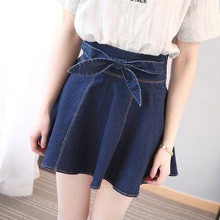 Bow Accent A-line Denim Skirt
