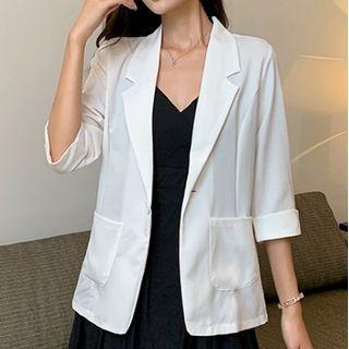 Elbow-sleeve Plain Double Pocket Blazer