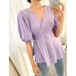 Puff-sleeve Peplum Wrap Top