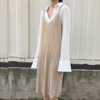 Pleated Strappy Pinafore Dress