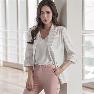Single-breasted Striped Linen Blend Jacket