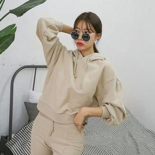 Drop-shoulder Plain Hoodie