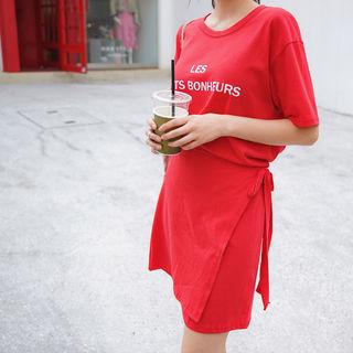 Tie-waist Lettering T-shirt Dress