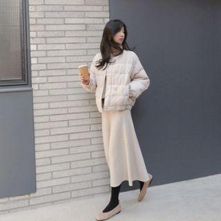 Round-neck Buttoned Padded Jacket