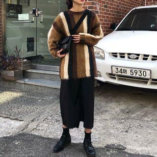 Striped Sweater / High-waist Plain Skirt